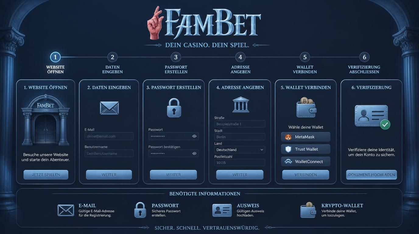 Visuelle Schritte zur Erstellung eines Accounts bei Fam Bet Casino.