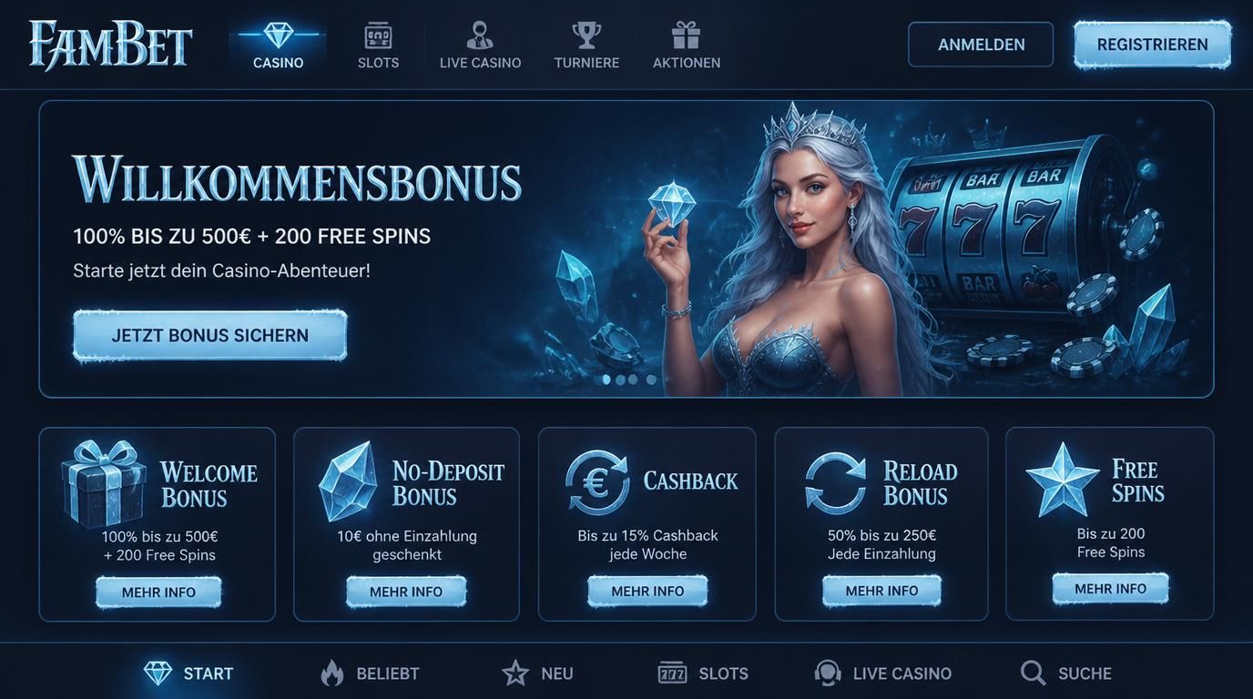 Darstellung von Bonusarten wie Freispiele, No-Deposit, Reload-Bonus etc.