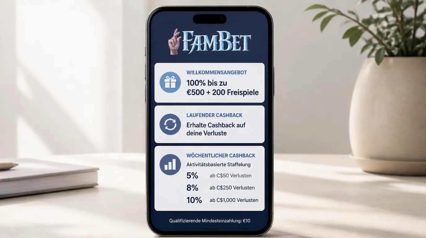 Smartphone mit Bonusübersicht zu Willkommensangebot, Cashback und wöchentlichen Prämien